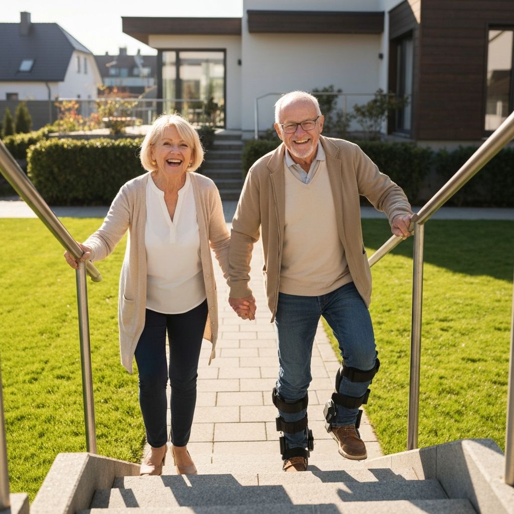 A happy couple walking together outdoors
